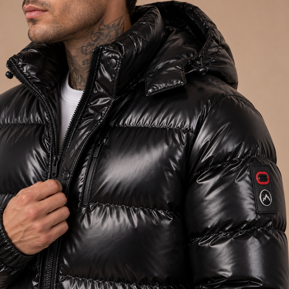 Glanzende winterjas puffer heren met afneembare capuchon