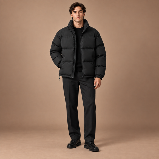 Puffer jas heren met opstaande kraag en ritssluiting