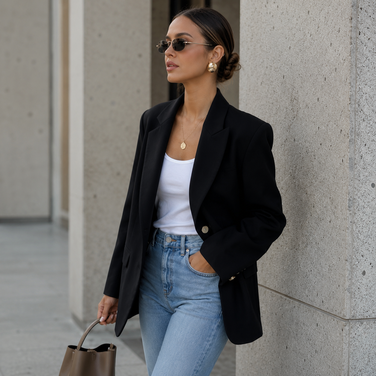 Blazer Dames Beige – Lange Colbert met Knopen en Zakken – productaanzicht 11