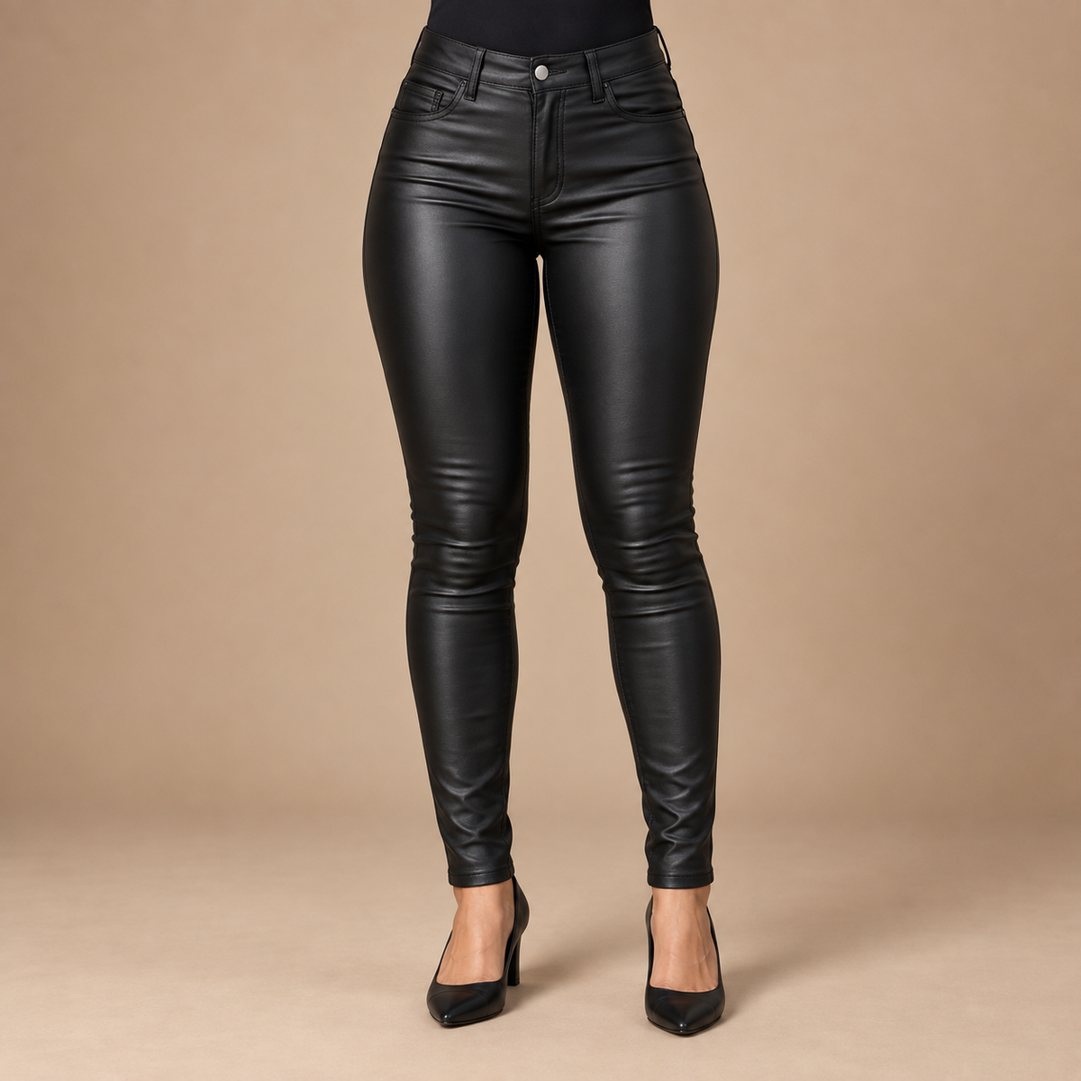 Lederlook broek dames met hoge taille en skinny fit