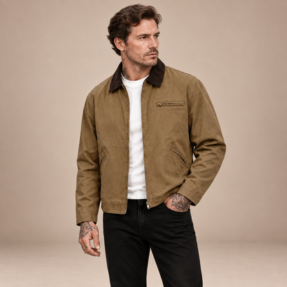 Detroit Jas Heren Washed – Cargo Jack met Reverskraag en Rits