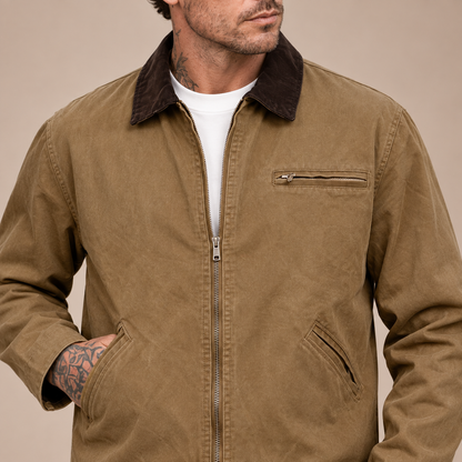 Detroit Jas Heren Washed – Cargo Jack met Reverskraag en Rits