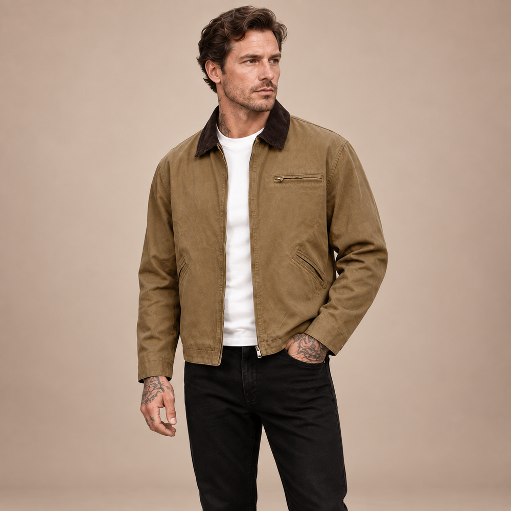 Detroit Jas Heren Washed – Cargo Jack met Reverskraag en Rits