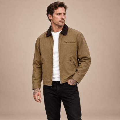 Detroit Jas Heren Washed – Cargo Jack met Reverskraag en Rits