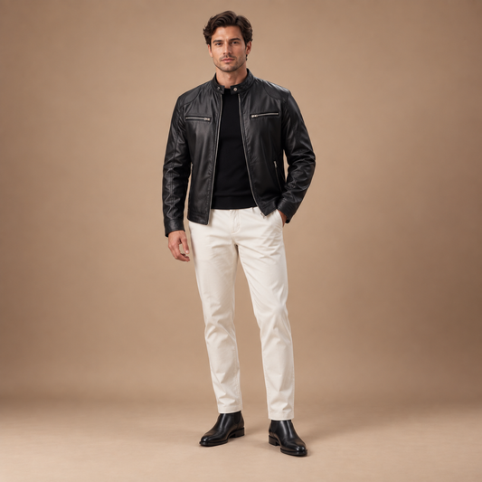Lederlook jas heren met opstaande kraag en ritssluiting
