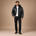 Glanzende winterjas puffer  heren met afneembare capuchon