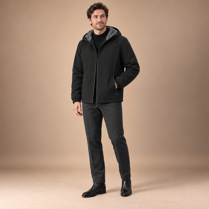 Winterjas heren met capuchon, warme teddyvoering en ritssluiting