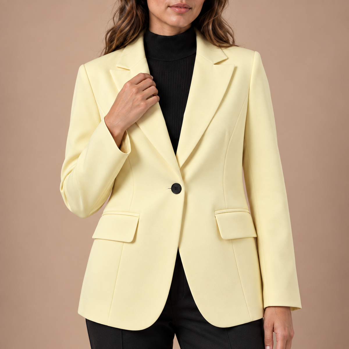 Lange blazer dames met reverskraag en knoopsluiting