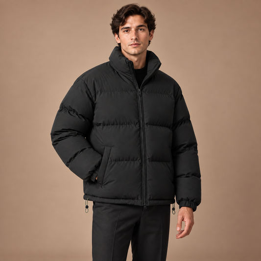 Puffer jas heren met opstaande kraag en ritssluiting