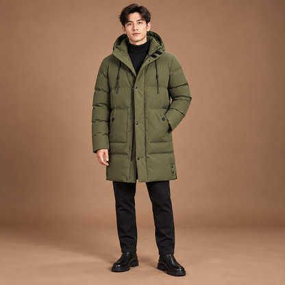 Lange winterjas heren met capuchon en ritssluiting