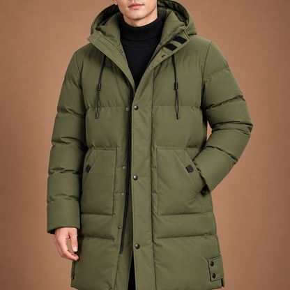 Lange winterjas heren met capuchon en ritssluiting