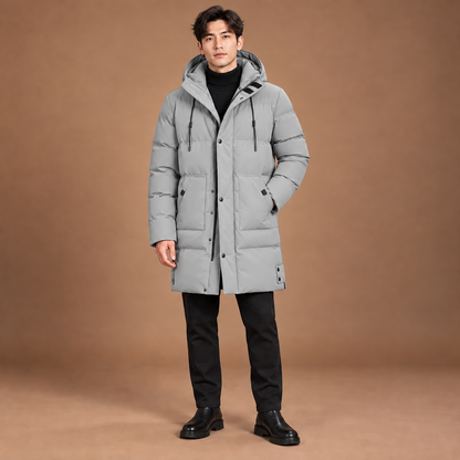 Lange winterjas heren met capuchon en ritssluiting