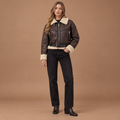 Tussenjas Aviator jas dames in lederlook met teddy details