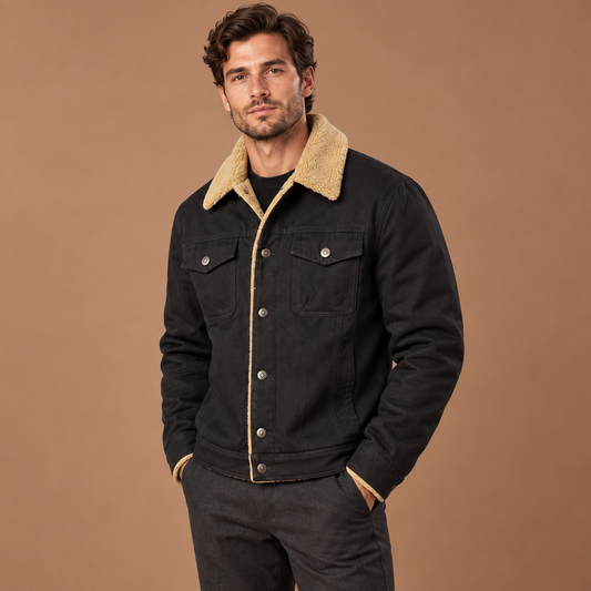 Korte winterjas heren met fleecevoering en teddy kraag