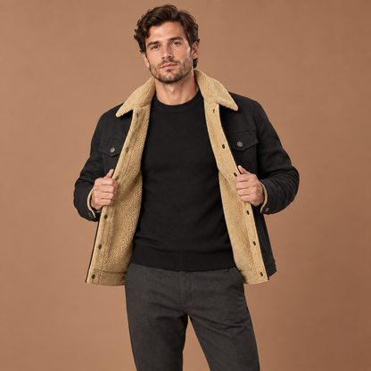 Korte winterjas heren met fleecevoering en teddy kraag