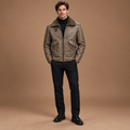 Lederlook jas heren met fleecevoering en teddy kraag