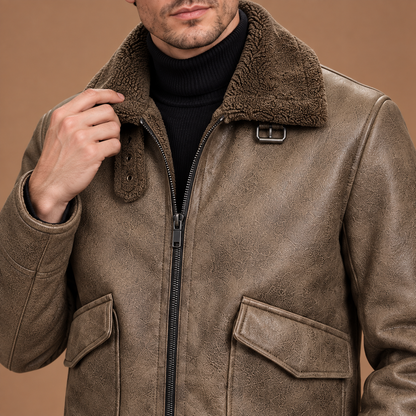 Lederlook jas heren met fleecevoering en teddy kraag