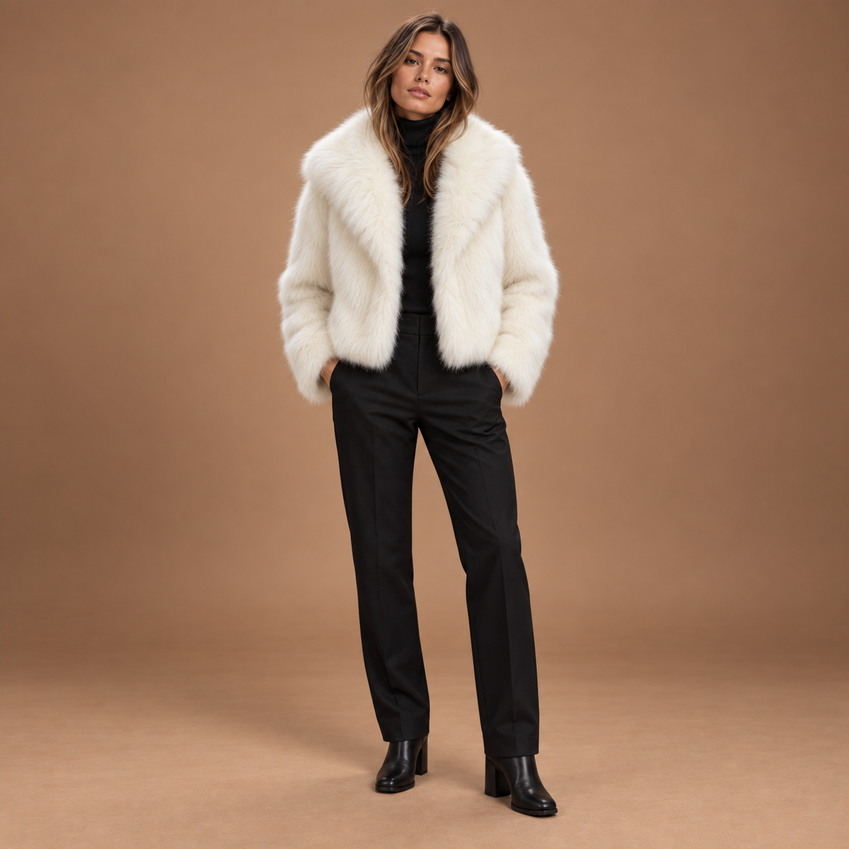 Faux fur jas dames met brede kraag