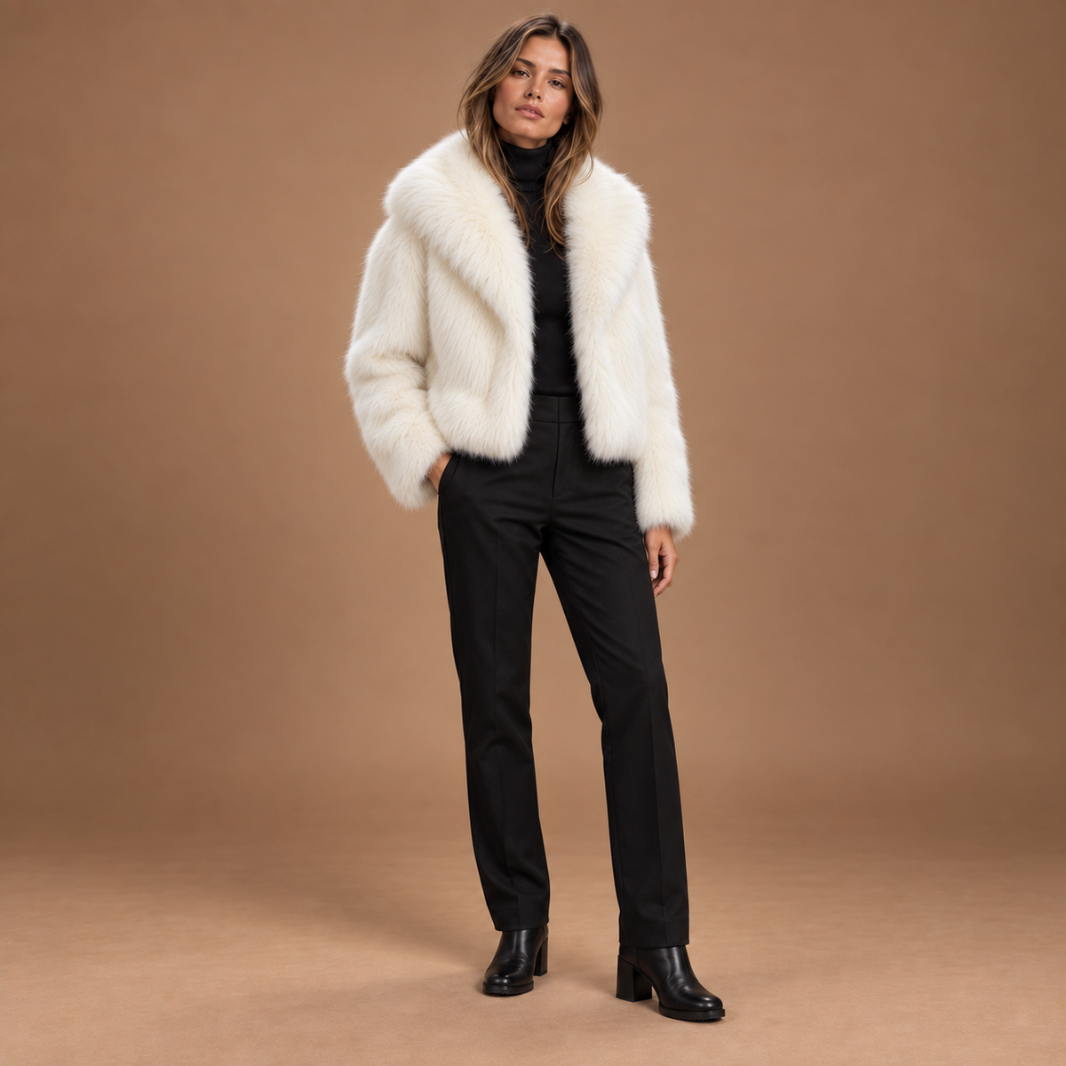 Faux fur jas dames met brede kraag