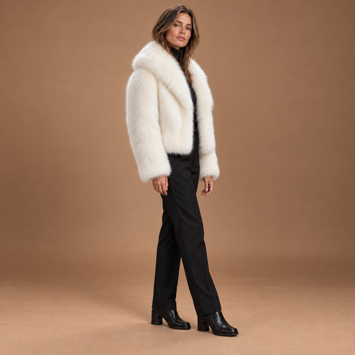 Faux fur jas dames met brede kraag
