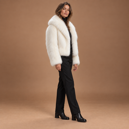 Faux fur jas dames met brede kraag