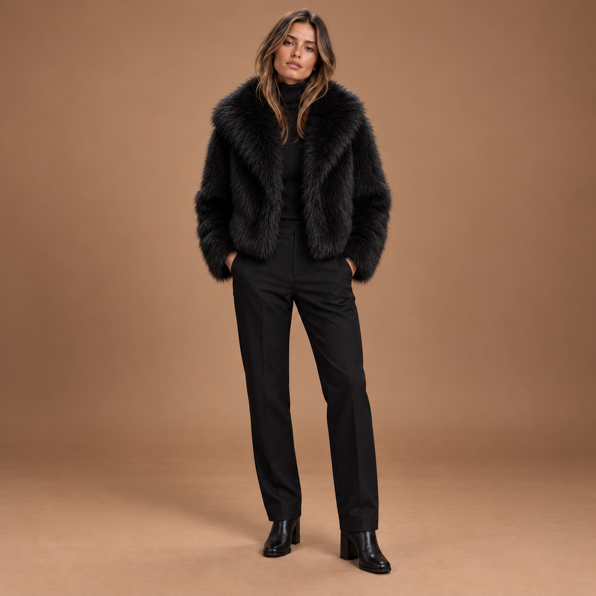 Faux fur jas dames met brede kraag