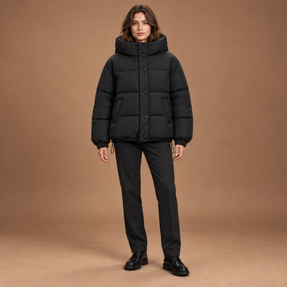 Puffer jas dames met capuchon en ritssluiting