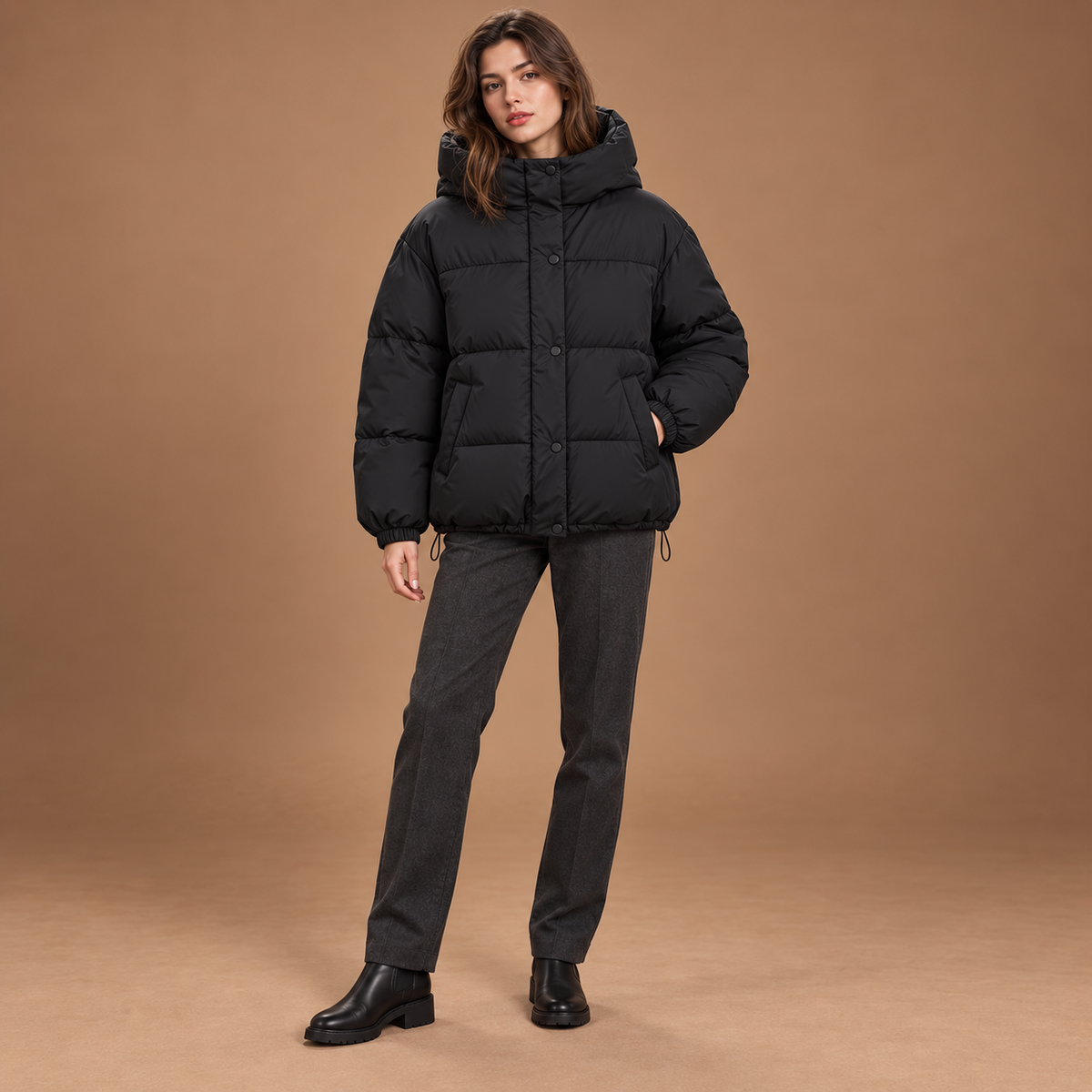 Puffer jas dames met capuchon en ritssluiting