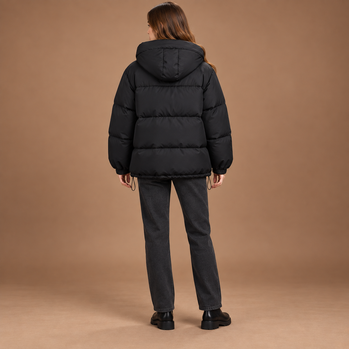 Puffer jas dames met capuchon en ritssluiting