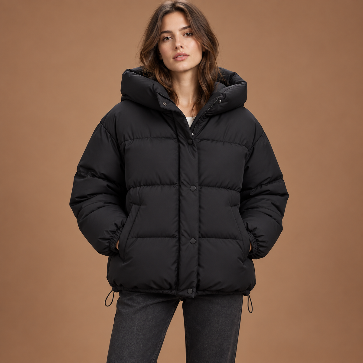 Puffer jas dames met capuchon en ritssluiting