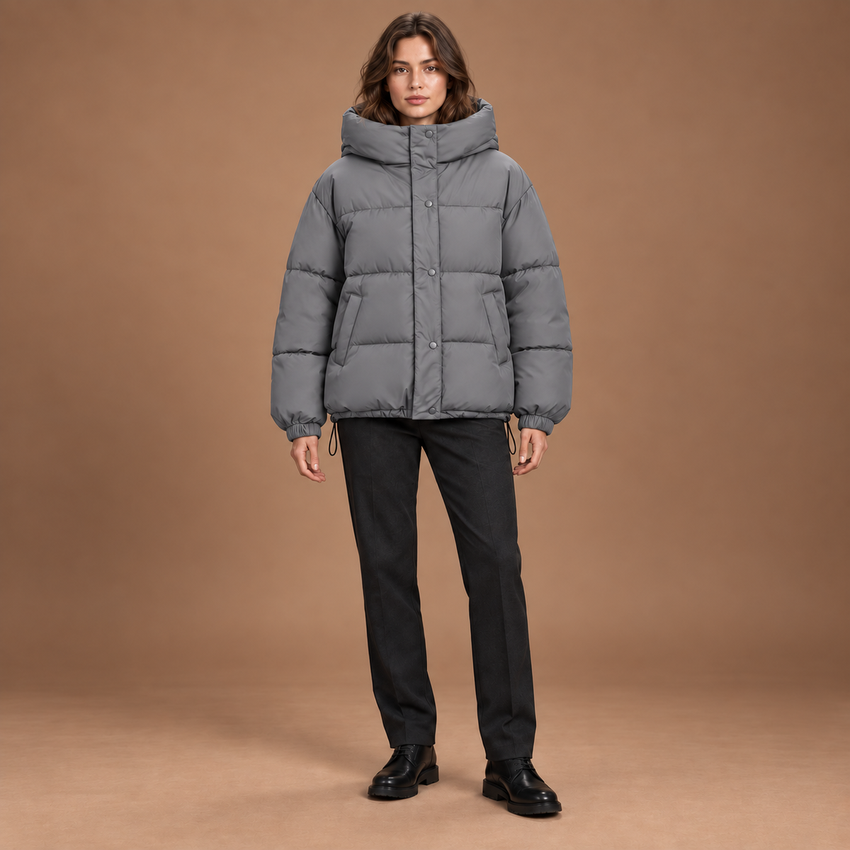 Puffer jas dames met capuchon en ritssluiting
