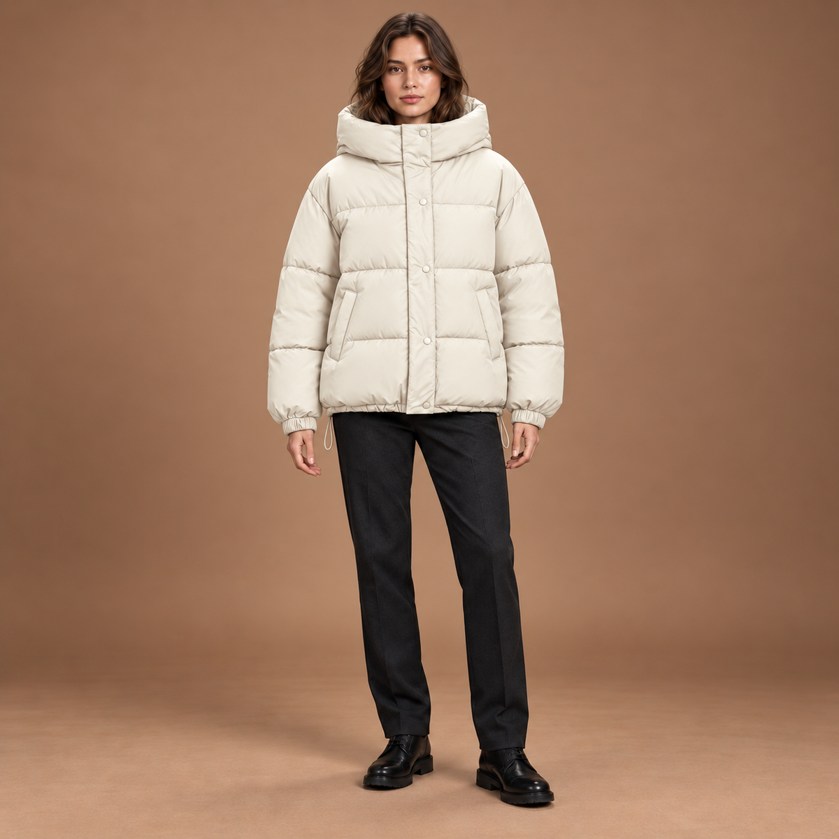 Puffer jas dames met capuchon en ritssluiting
