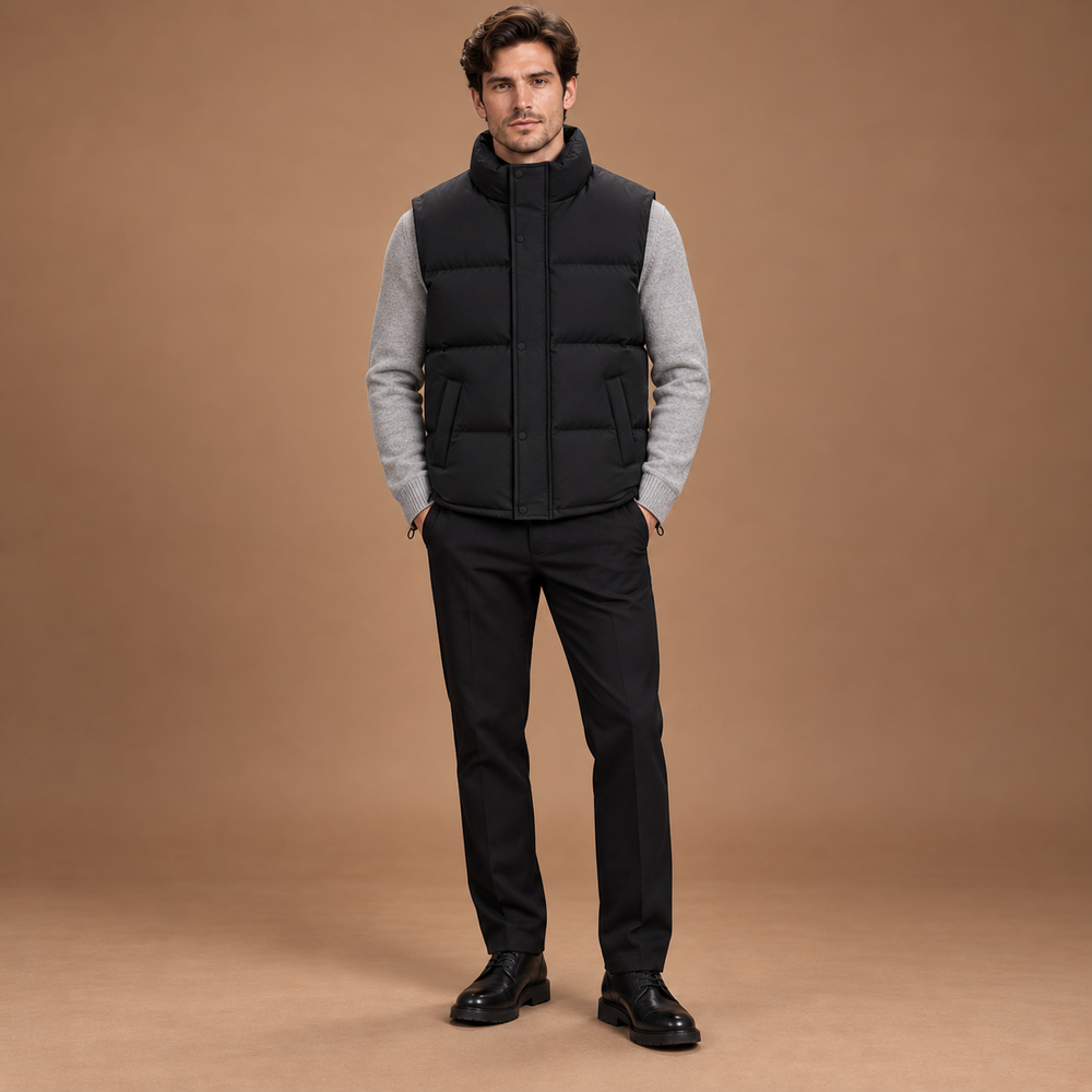 Gewatteerde bodywarmer heren met opstaande kraag