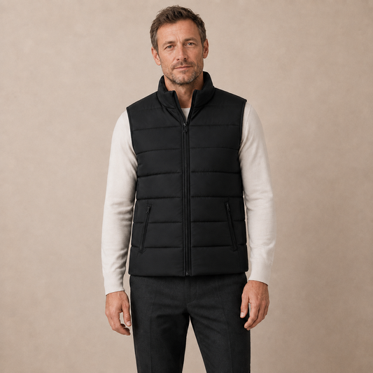 Heren Bodywarmer Gewatteerd - Gilet met Ritszakken en Opstaande Kraag