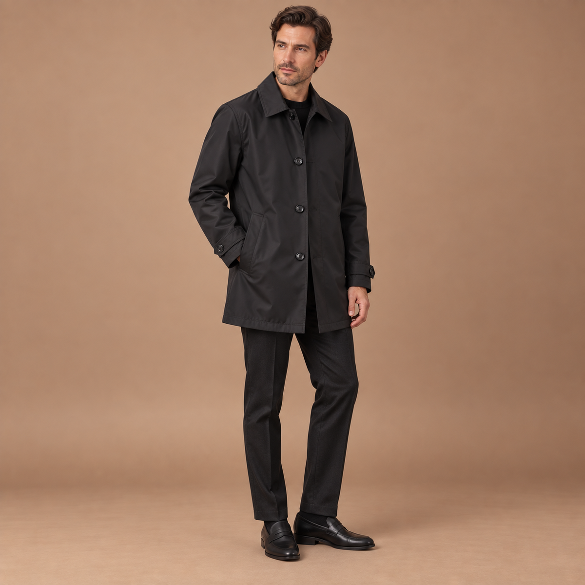 Trenchcoat heren kort model met knoopsluiting