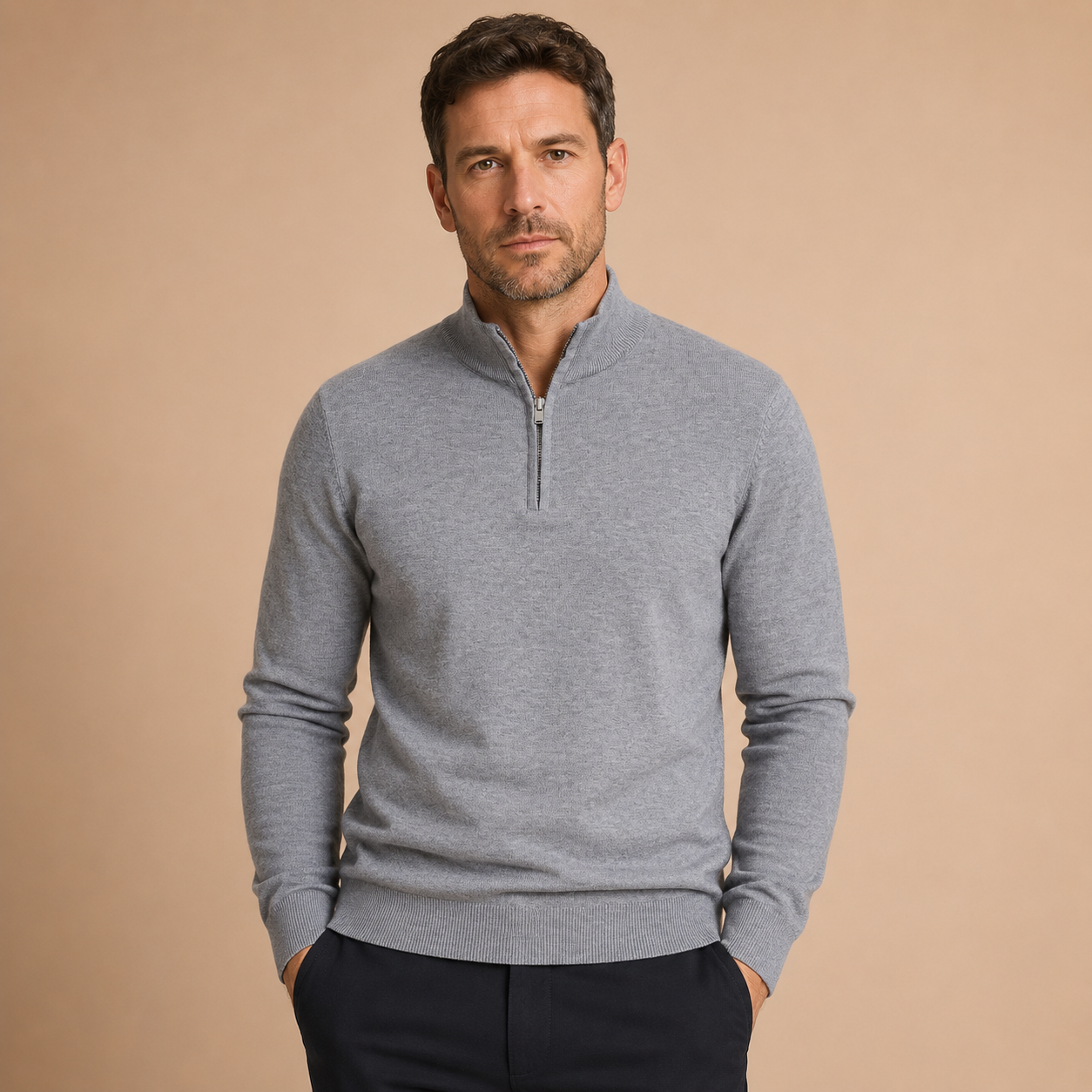 Trui Heren Half Zip - Pullover met Rits en Hoge Kraag