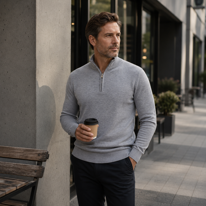 Trui Heren Half Zip - Pullover met Rits en Hoge Kraag