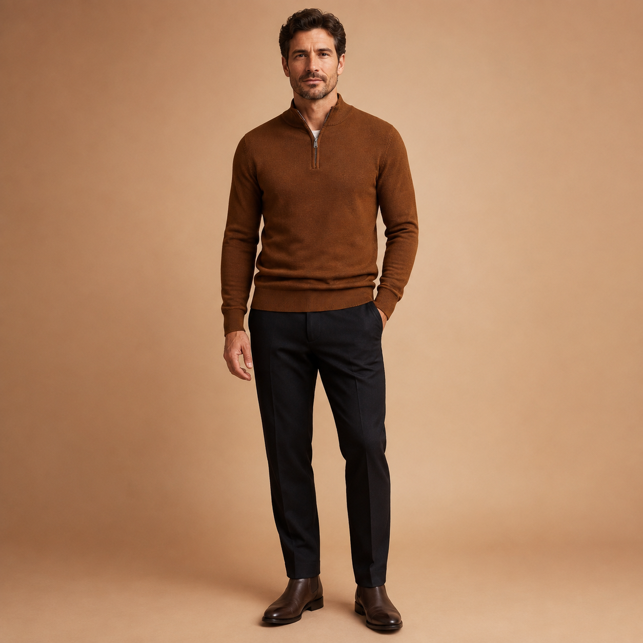 Trui Heren Half Zip - Pullover met Rits en Hoge Kraag
