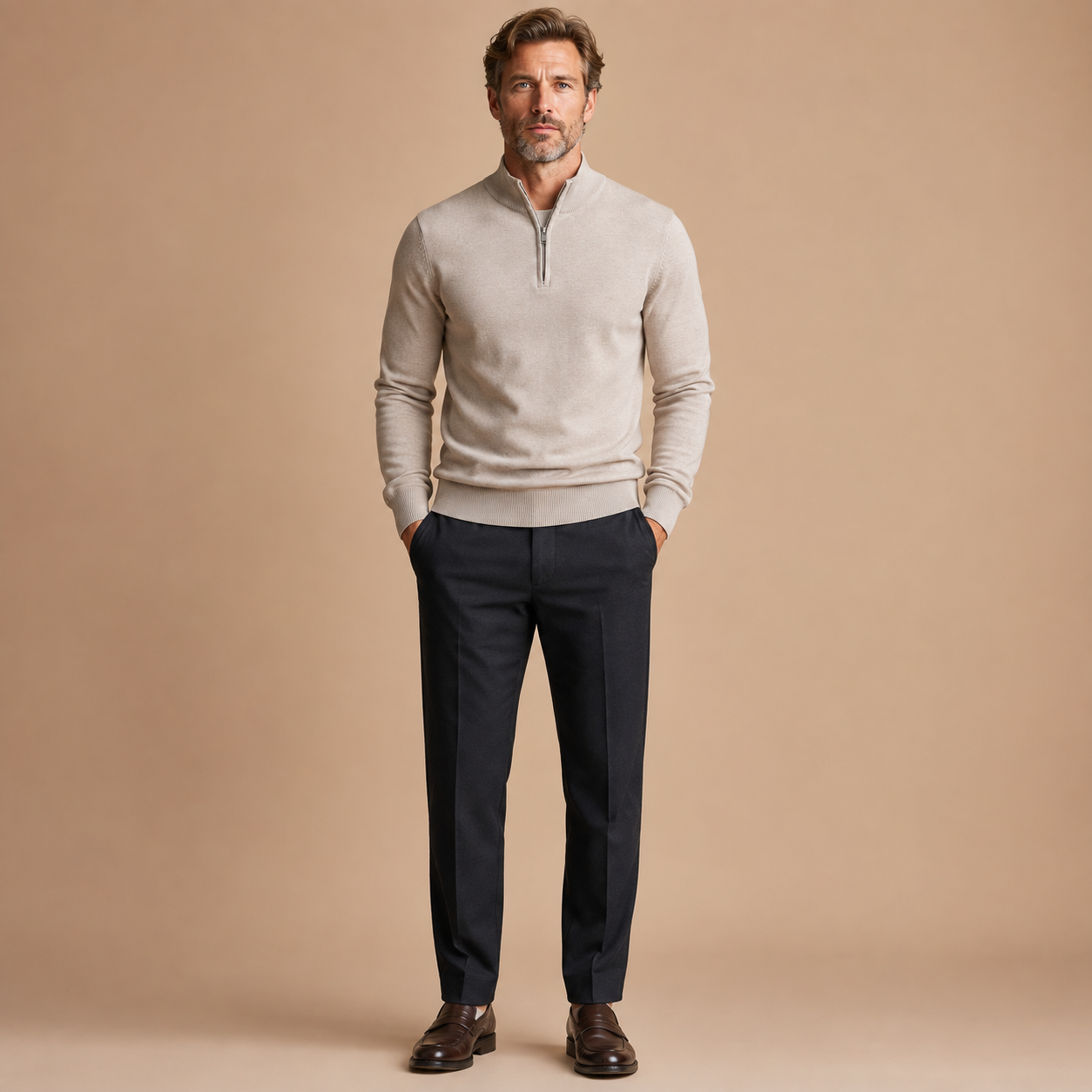Trui Heren Half Zip - Pullover met Rits en Hoge Kraag