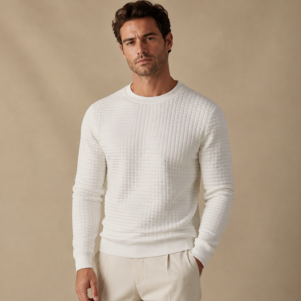 Trui Heren Gewatteerd - Sweater met Ronde Hals en Lange Mouwen