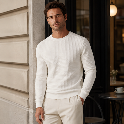 Trui Heren Gewatteerd - Sweater met Ronde Hals en Lange Mouwen