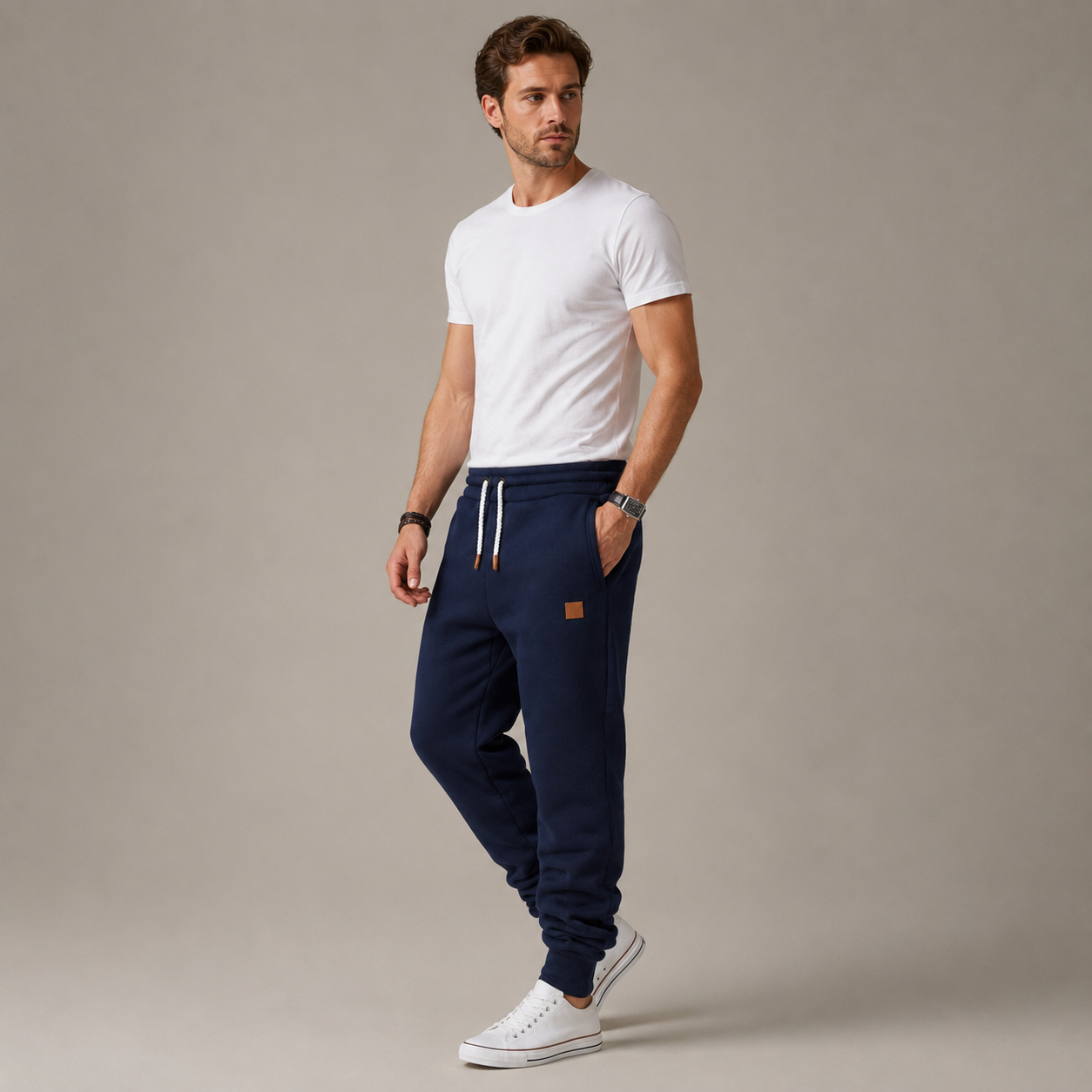Joggingbroek Heren Casual – Sweatpants met Trekkoord Zijzakken en Elastische Boorden – productafbeelding