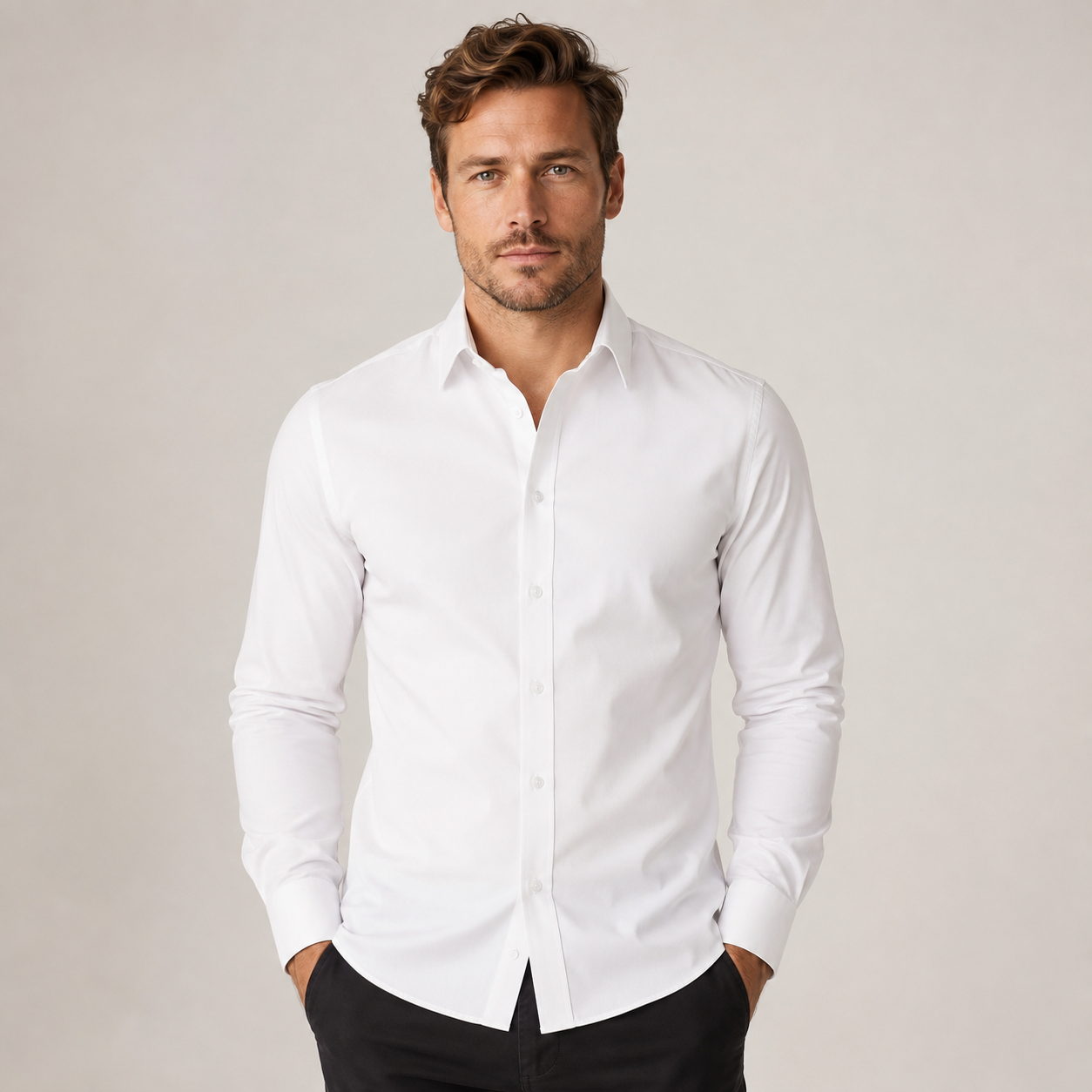 Overhemd Heren Slim Fit – Lange Mouw Shirt met Kraag en Knopen – productaanzicht 6