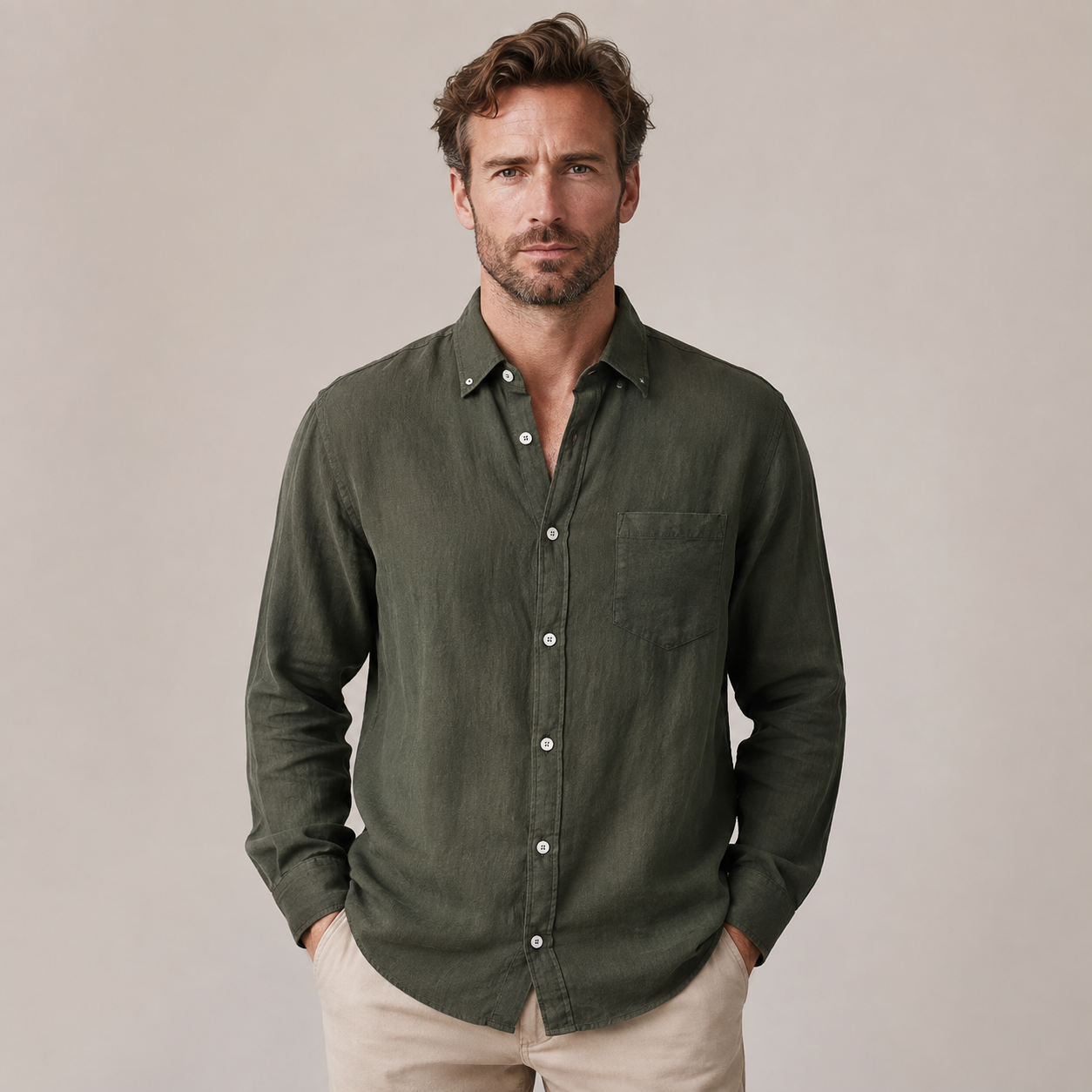Overhemd Heren Linnen – Casual Shirt met Lange Mouwen en Borstzak – productaanzicht 5