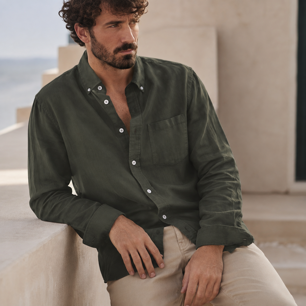 Overhemd Heren Linnen – Casual Shirt met Lange Mouwen en Borstzak – productaanzicht 8