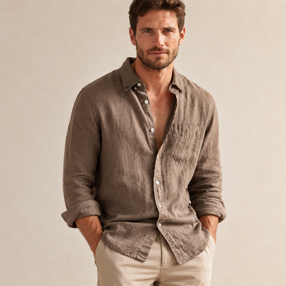 Overhemd Heren Linnen – Casual Shirt met Lange Mouwen en Borstzak – productaanzicht 2