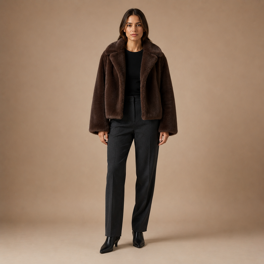 Bontlook jas dames kort met brede kraag en lange mouwen