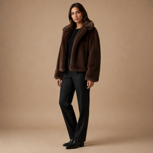 Bontlook jas dames kort met brede kraag en lange mouwen