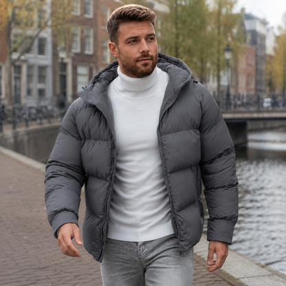 Puffer jas heren met capuchon en ritssluiting