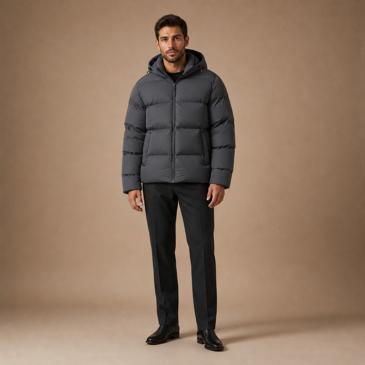 Puffer jas heren met capuchon en ritssluiting